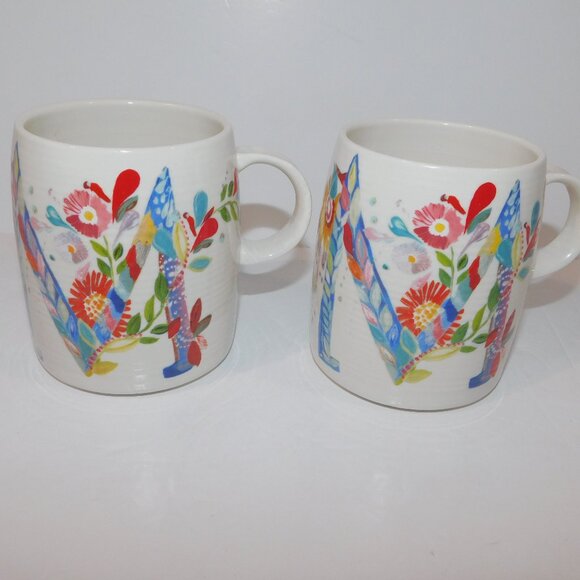 Set 2 Anthropologie Petal Palette Monogram mug Letter M Starla M Hoffman Coffee - Picture 1 of 8